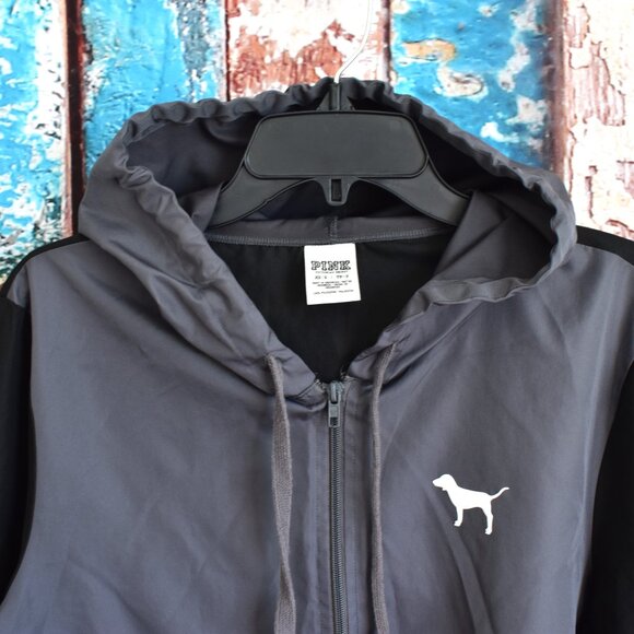 Women's Victoria's Secret Pink Dog Logo Hoodie Half Zip Windbreaker XSMALL Black - Picture 3 of 9